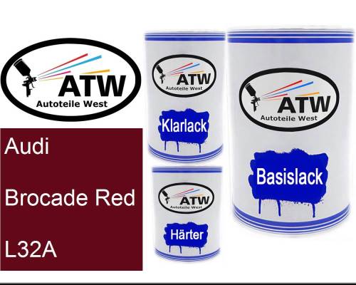 Audi, Brocade Red, L32A: 500ml Lackdose + 500ml Klarlack + 250ml Härter - Set, von ATW Autoteile West.